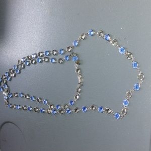 Vintage Long Necklace Austrian Crystal Blue/Gray Drop Length 26"